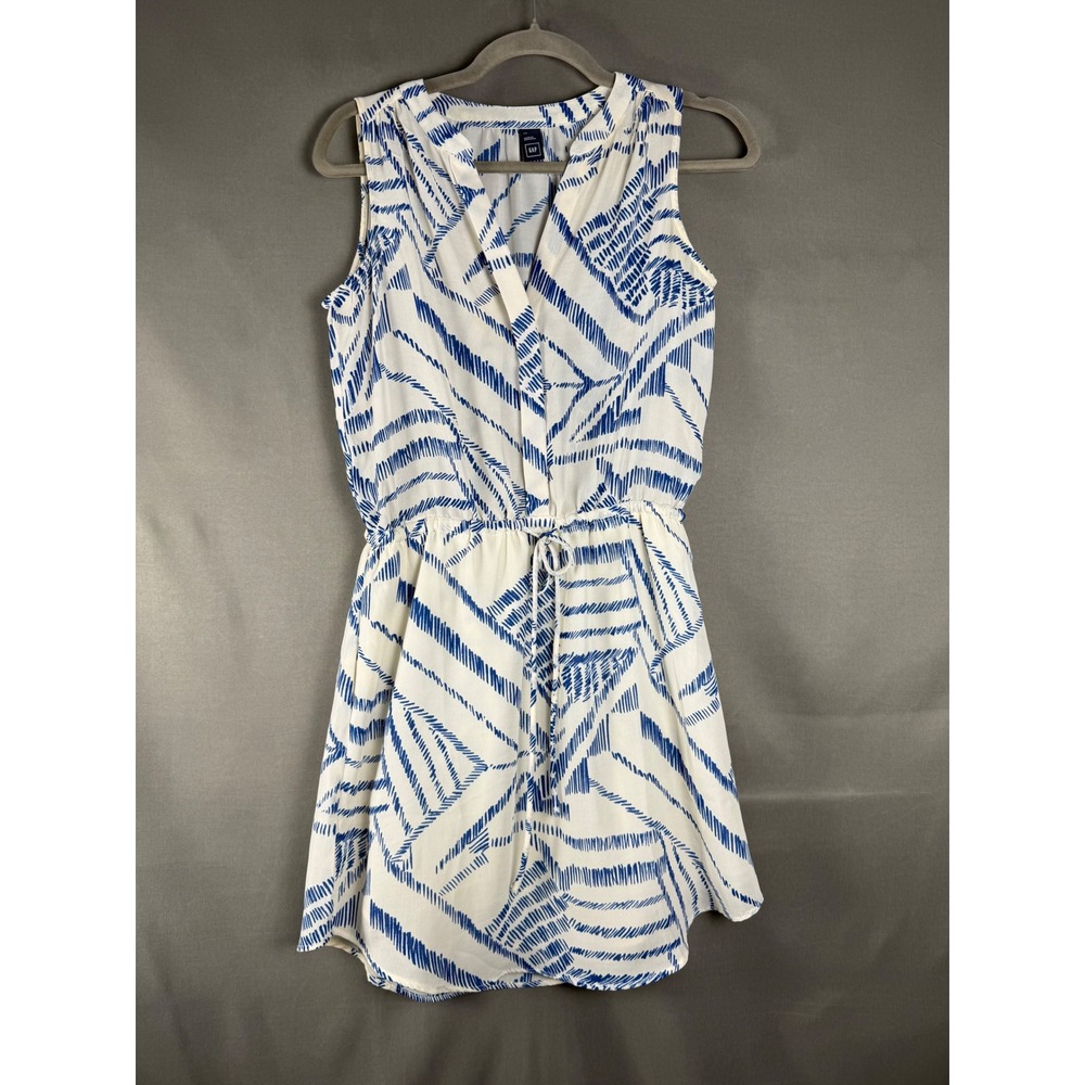 GAP Dress Women XS Blue White Geometric Abstract Sleeveless Drawstring Waist